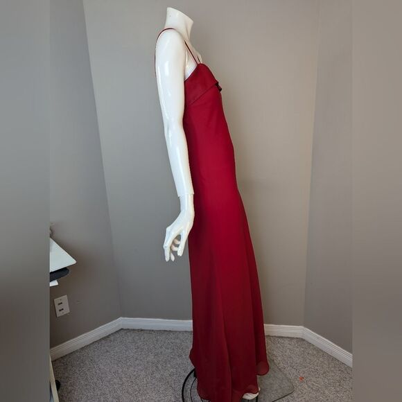 Vintage 90s Red Bias Cut Slip Dress by Jump Satin Sheer Overlay Spaghetti Strap - Picture 9 of 11